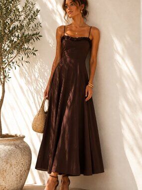 Blue Navy Italy Chocolate Brown Cotton Midi Maxi Dress NWT Made in Italy